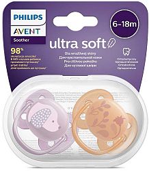 Avent Philips šidítko Ultrasoft Premium Zvířátko 2 ks ružová/oranžová