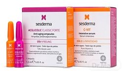 Sesderma C-Vit + Aglicolic Classic Forte protivráskové a hydratačné sérum s AHA 1,5 ml + C-Vit rozjasňujúce a obnovujúce sérum s vitamínom C 1,5 ml darčeková sada