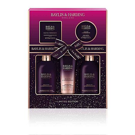 Baylis & Harding Wild Fig & Pomegranate tuhé mydlo 150 g + telové maslo 100 g + sprchový gél 300 ml + krém na ruky a telo 130 ml + sprchový krém 300 ml darčeková sada