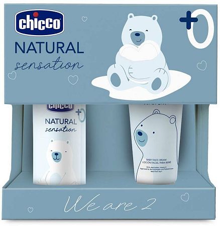 Chicco Natural Sensation 0+ masážny olej pre deti od narodenia 100 ml + 0+ pleťový krém pre deti od narodenia 50 ml