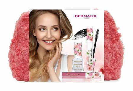 Dermacol Imperial objemová riasenka s vôňou ruží 12 ml + 02 olej na pery s vôňou ruží 7,5 ml + 01 lak na nechty trblietavý 11 ml kozmetická sada