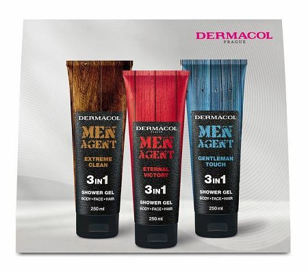 Dermacol Men Agent sprchový gél na tvár, telo a vlasy pre mužov 250 ml + sprchový gél 3v1 250 ml + Extreme Clean sprchový gél pre mužov 3v1 250 ml