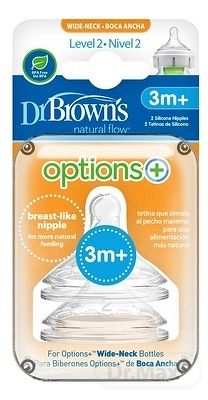 Dr.Browns náhradné silikon cumlíky pre dojčenské fľašky options+ Wide Neck stupeň 2 BPA Free 2 ks WN2201