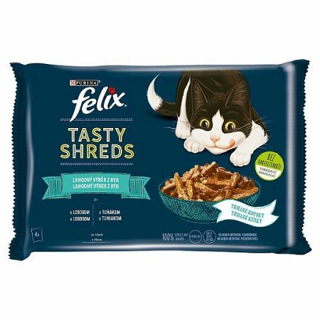 FELIX TASTY SHREDS losos tuniak v šťave 4 x 80 g