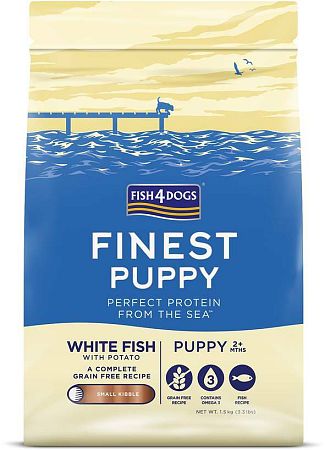 FISH4DOGS Granule malé pre šteniatka Finest biela ryba so zemiakmi 1,5kg, 2m+