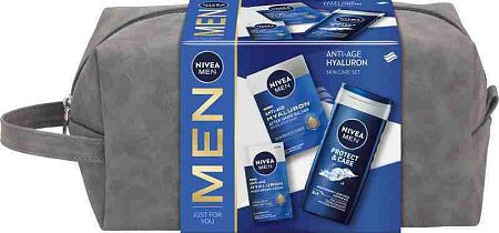 Nivea Men Hyaluron Pleťový krém 50 ml + balzam po holení 100 ml + sprchový gél 250 ml + kozmetická taška