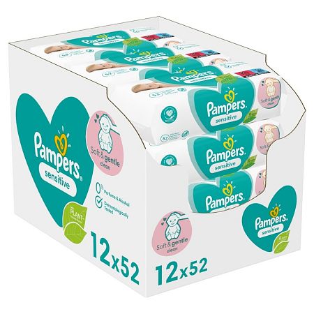 Pampers Sensitive detské čistiace utierky 12 x 52 ks