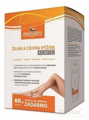 Priessnitz Žilná a cievna výživa Forte 60 kapsúl + Gél na žily a cievy DE LUXE 125 ml 1 set